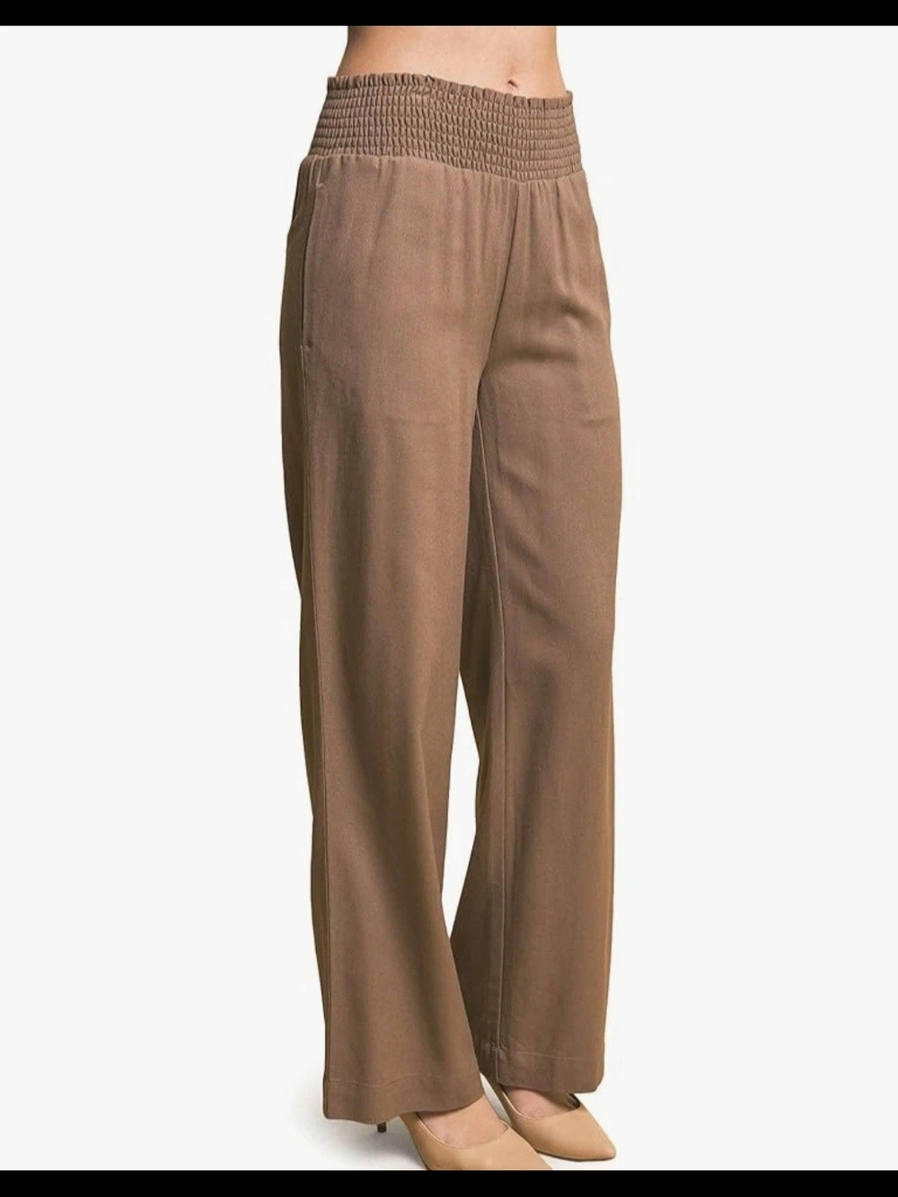 Love Tree Womens Smocked Waist Wide-Leg Linen Pants Size